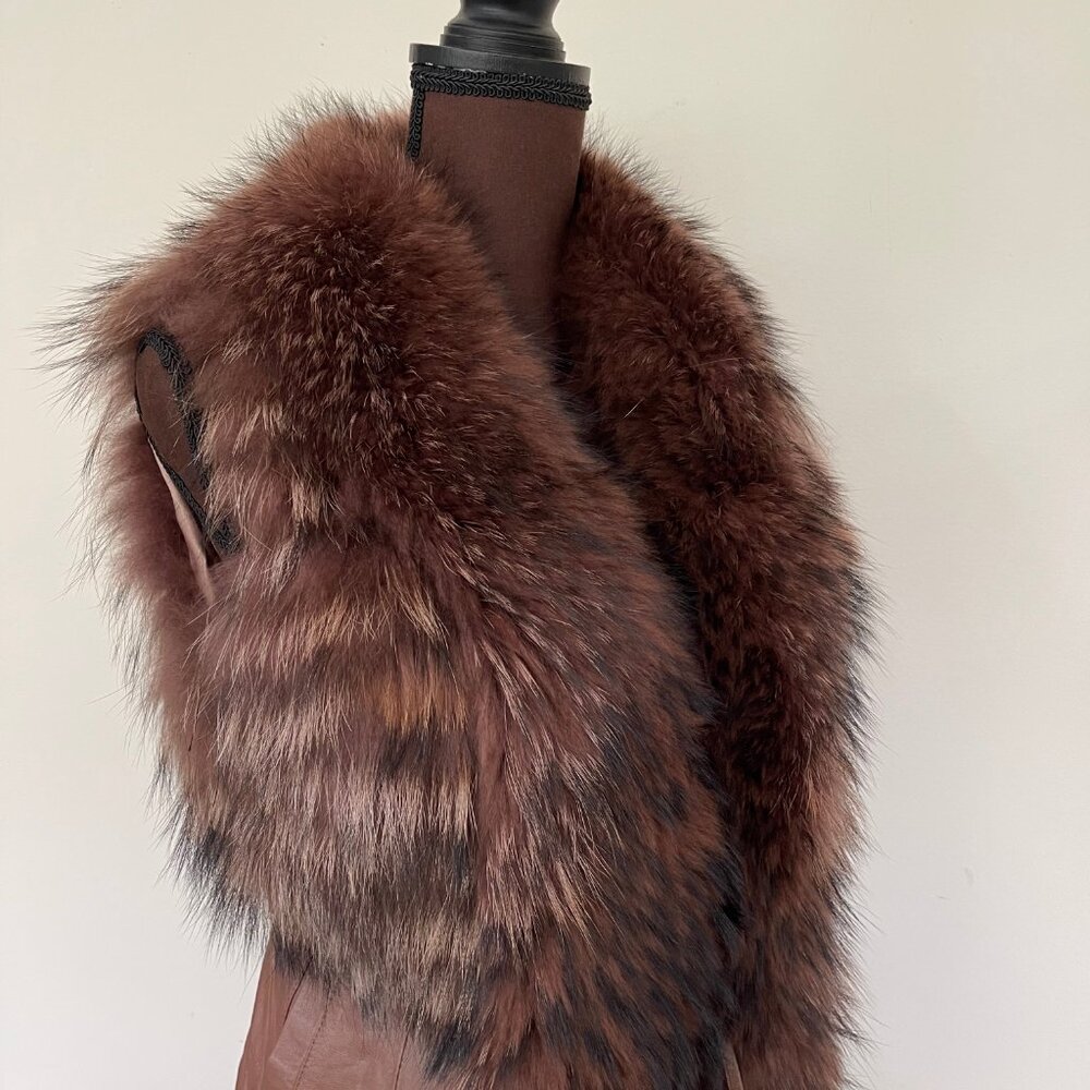 New Real Fox Fur Brown Leather Vest XS - Picture 10 of 10